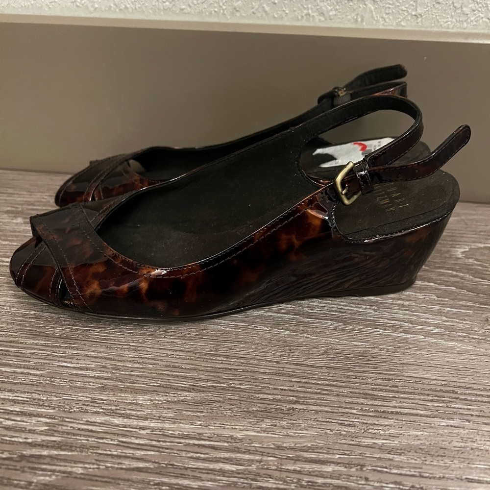 Stuart Weitzman Tortoiseshell Wedge Open-Toed Sho… - image 1